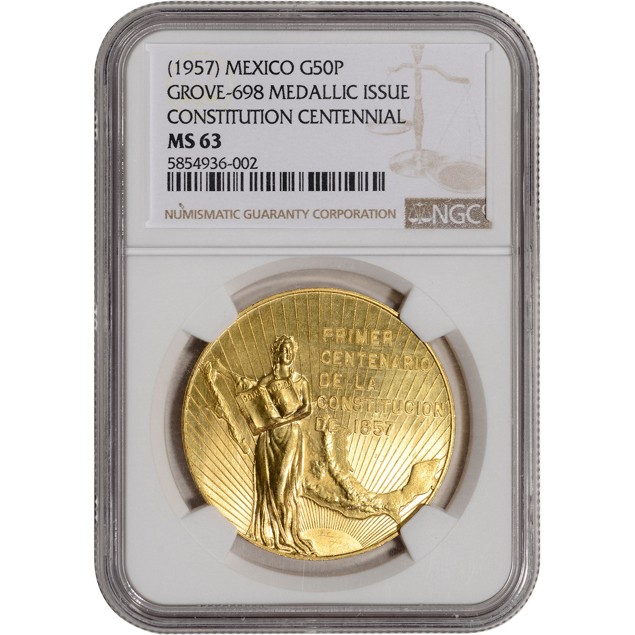 1872 Liberty Octagonal 50 Cent Gold MS-62 PCGS (BG-913) - SKU