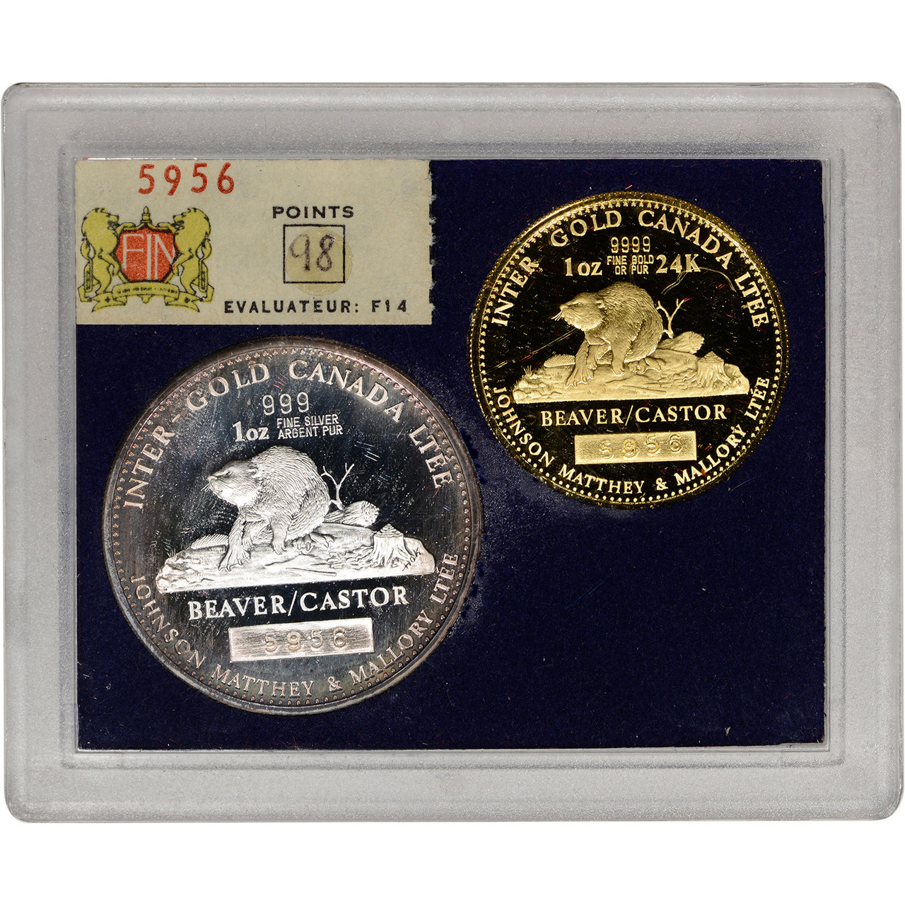 1979 Canada Gold Silver 2 Coin 1oz Beaver Castor Johnson Matthey