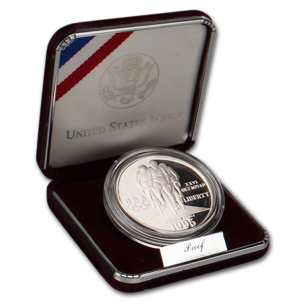 1995 P US Olympic Cycling Commemorative Proof Silver Dollar in OGP