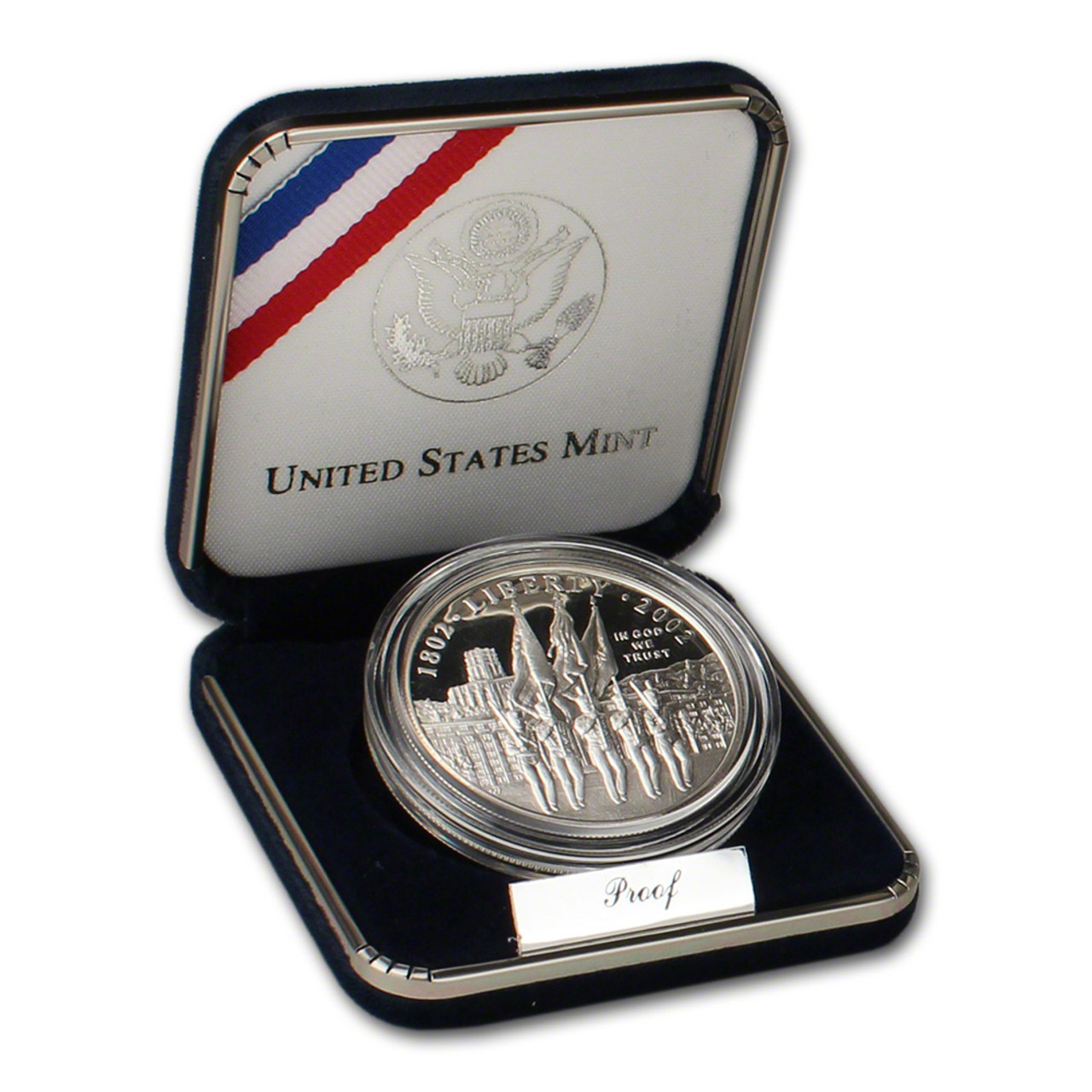 2002 W US Military Academy West Point Commem Proof Silver Dollar