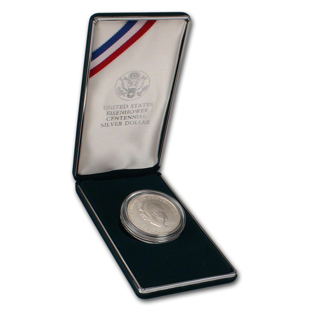 1990 W US Eisenhower Commemorative BU Silver Dollar in OGP [US-MC