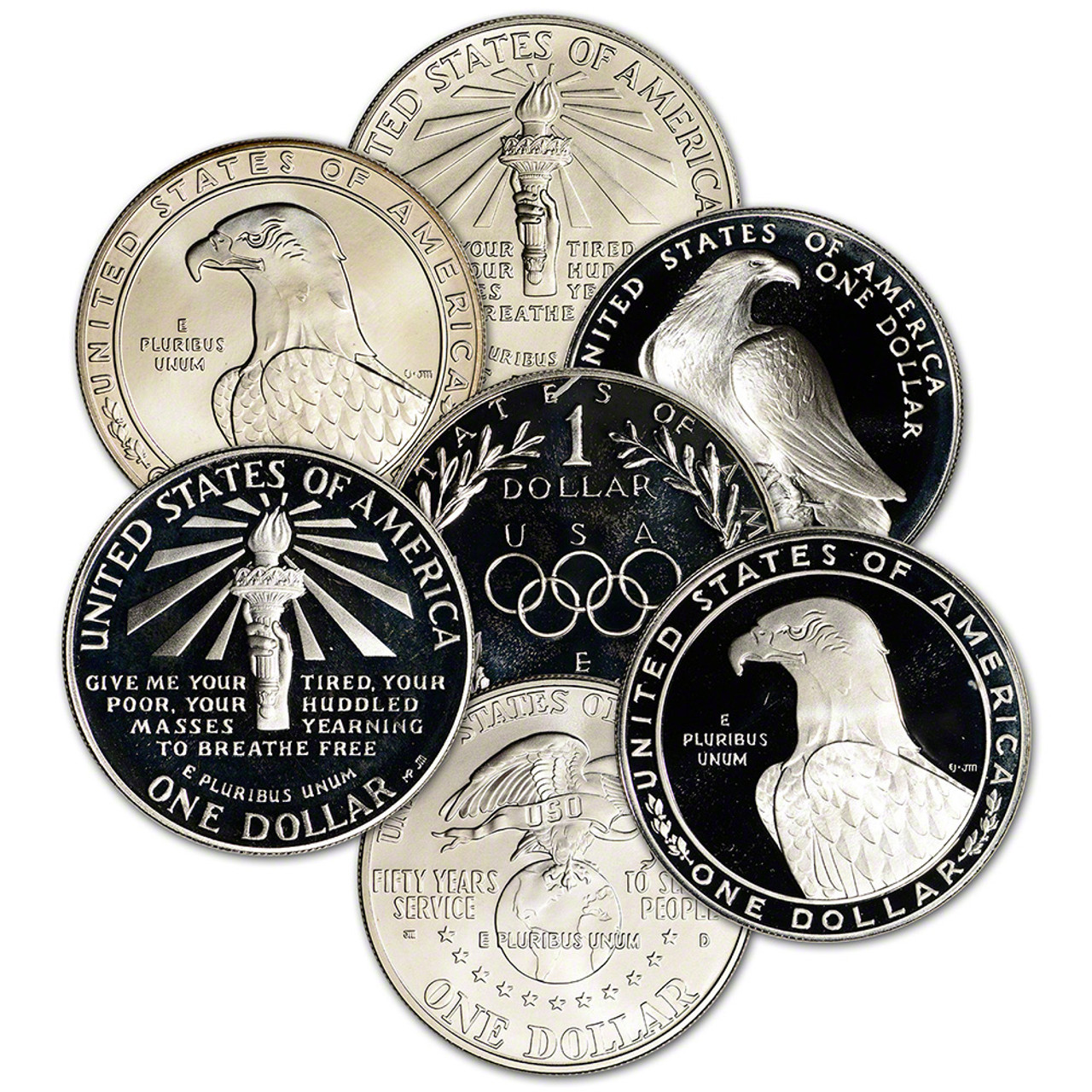 FIVE (5) US Silver $1 Commemorative Coins in Capules .7734
