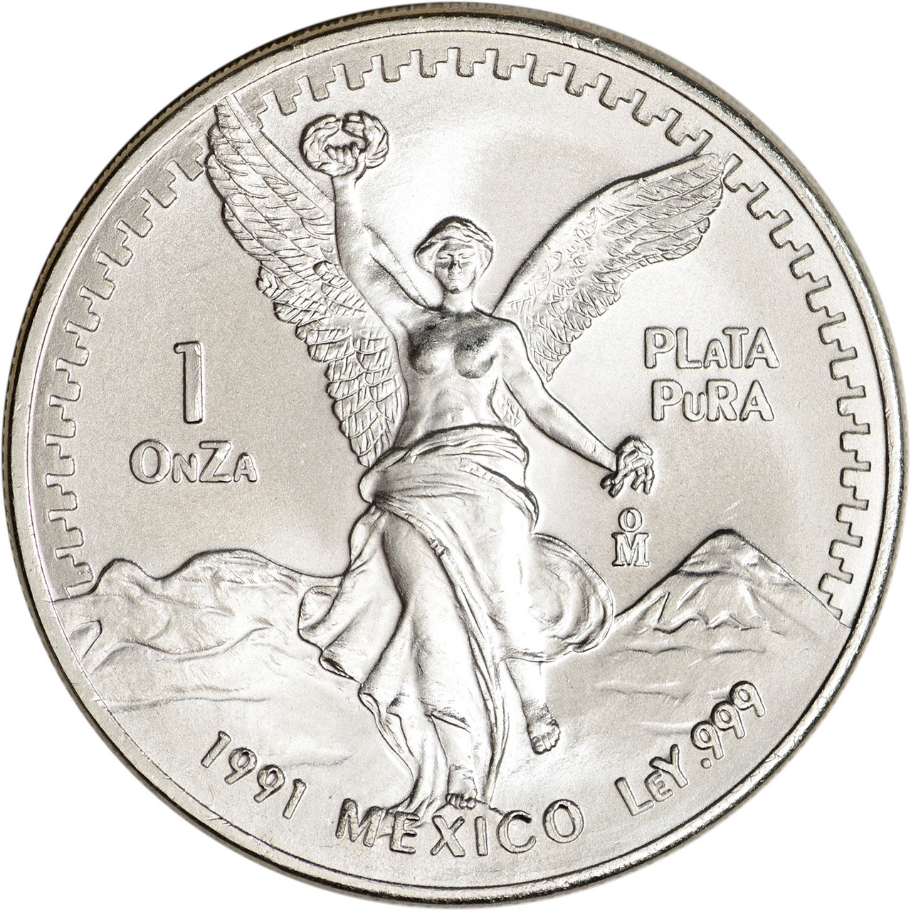 1991 Mexico Silver Libertad 1 oz 1 Onza - Type 2 - 8 Dots - BU KM