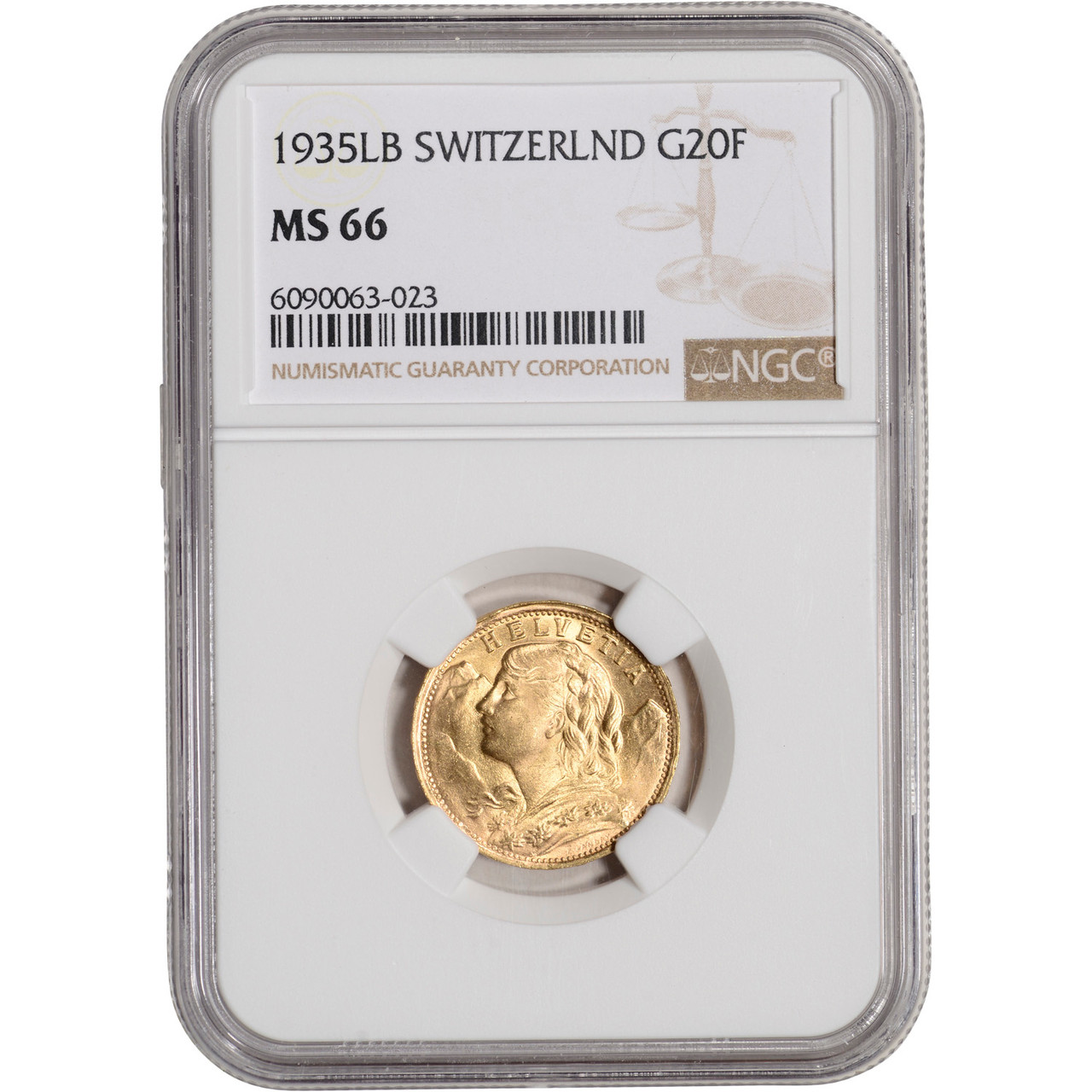 1935 LB Switzerland Gold 20 Francs - NGC MS66 [WG-02868] - Liberty