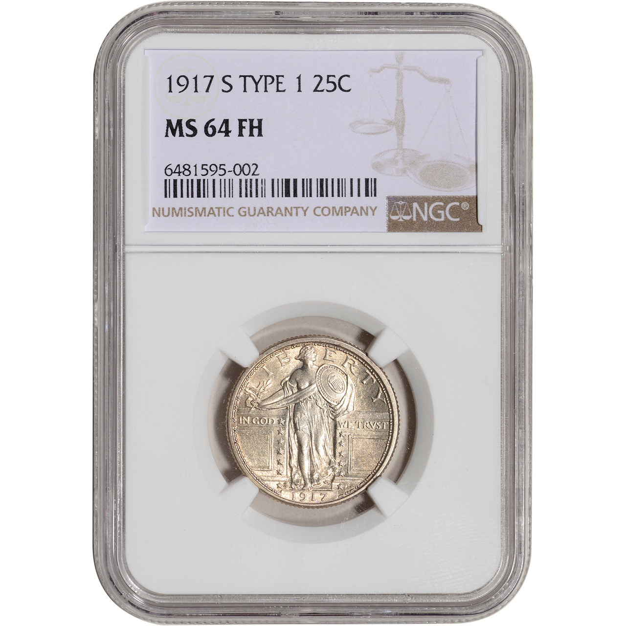 1917 S US Standing Liberty Silver Quarter 25C Type 1 - NGC MS64 FH