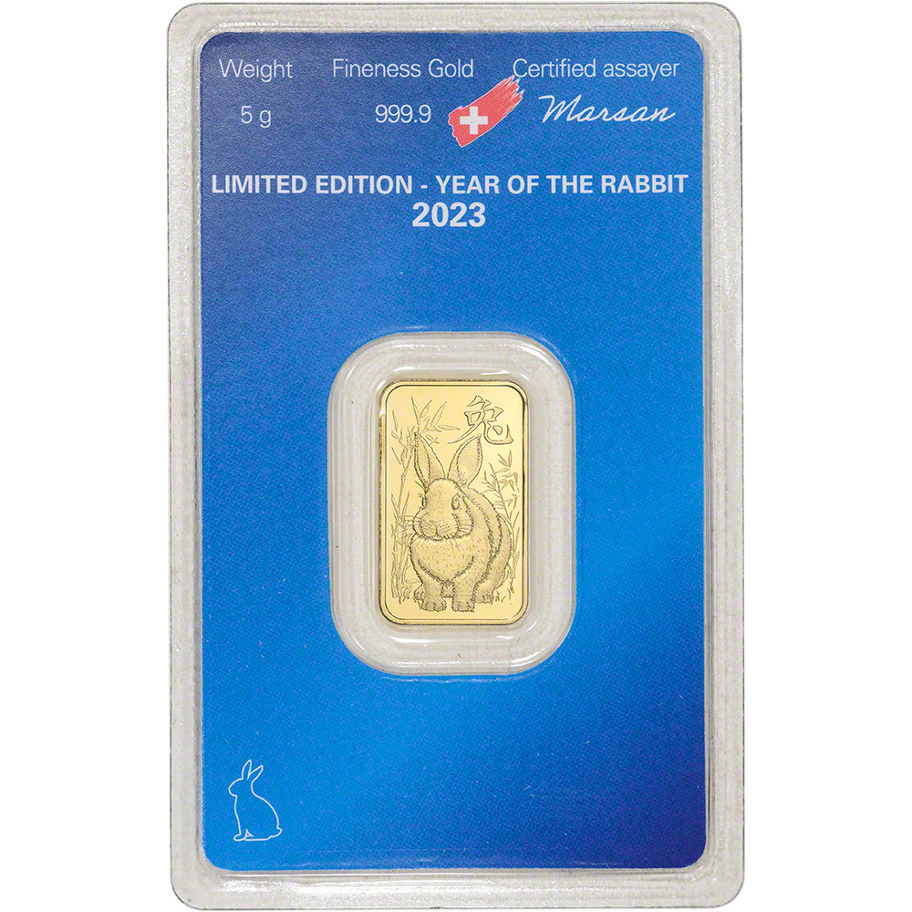 5 gram Gold Bar Argor Heraeus 2023 Lunar Year of the Rabbit 999.9 Fine ...