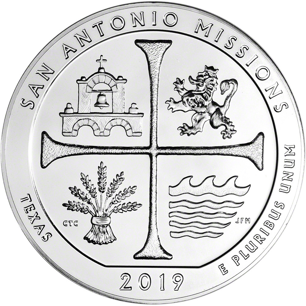 2019 ATB San Antonio Missions Silver 5 oz 25C - BU [19-ATB-SAM-BU