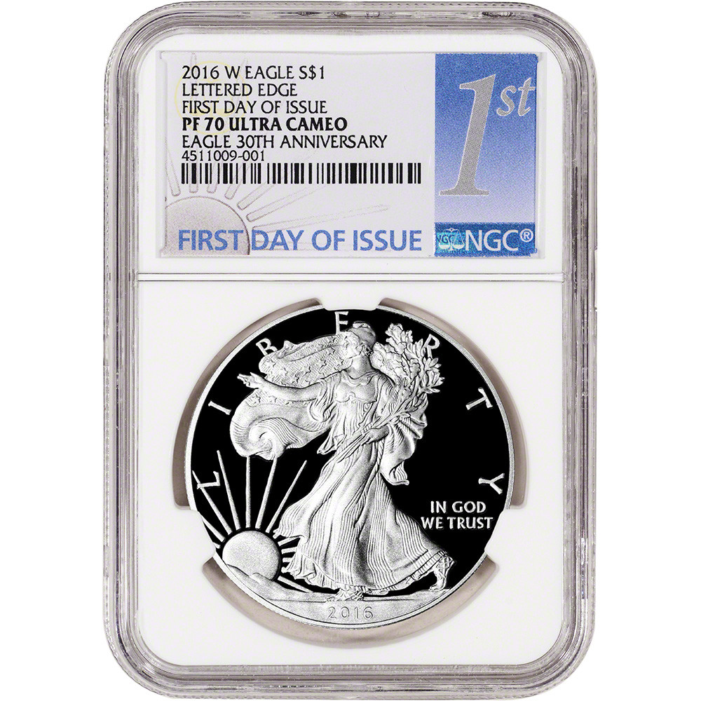 NGC PF70 イーグル銀貨 1/4オンス リバースプルーフ 2016 W American Silver Eagle Proof - NGC PF70 UCAM First Day of
