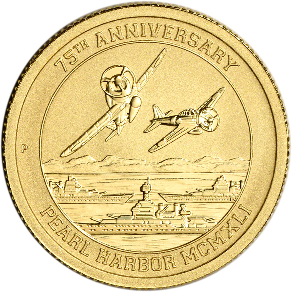 2016 P Tuvalu Gold 1/10 oz Pearl Harbor 75th Anniversary $15 - BU