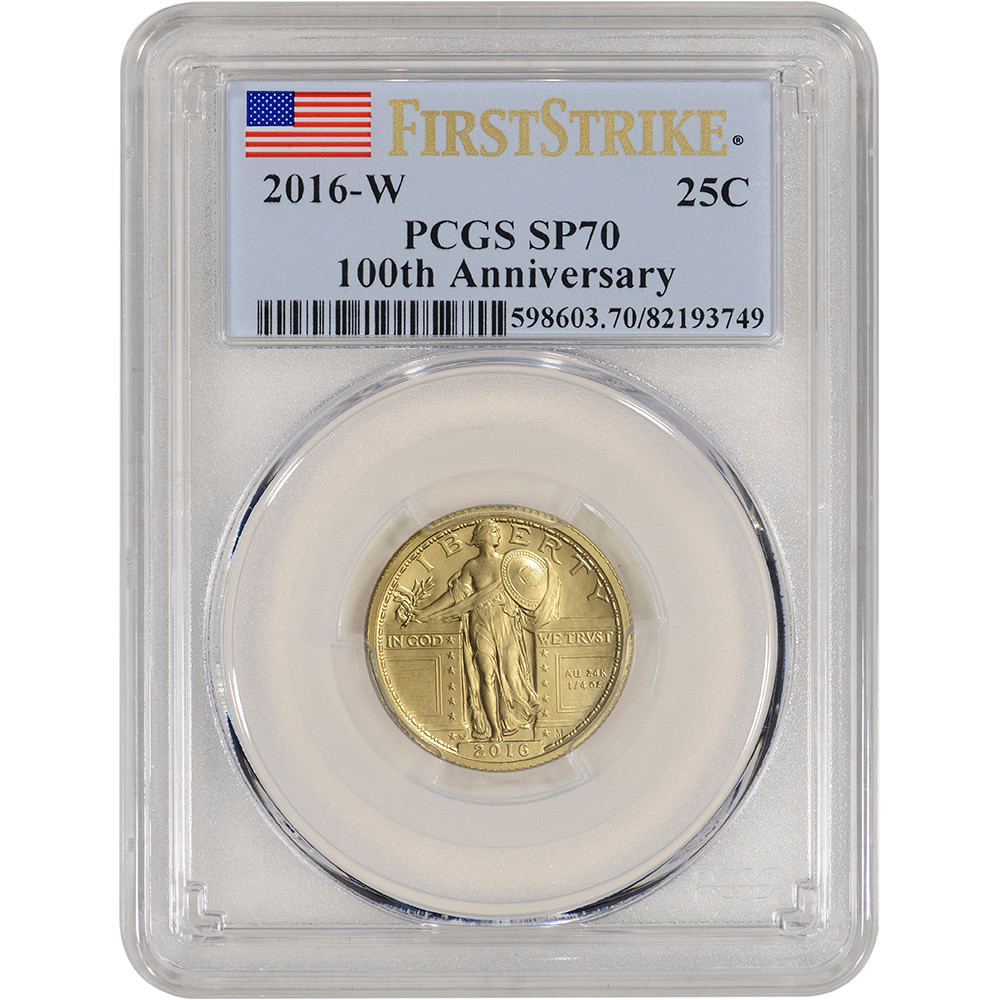 2016 W US Gold Standing Liberty Quarter 1/4 oz 25C PCGS SP70 First