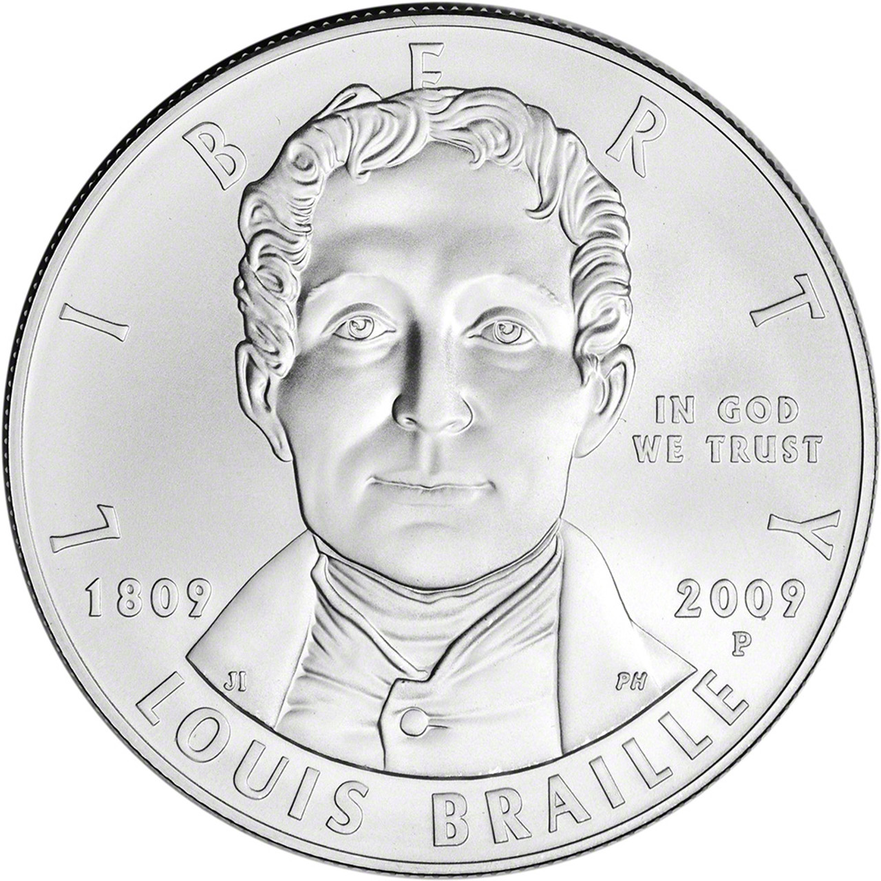 2009 P US Louis Braille Commemorative BU Silver Dollar - Coin in Capsule  [MC-S1-09-P-LBB-BU] - Liberty Coin