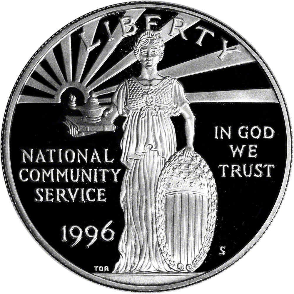 1996 S US National Community Service Commem Proof Silver Dollar