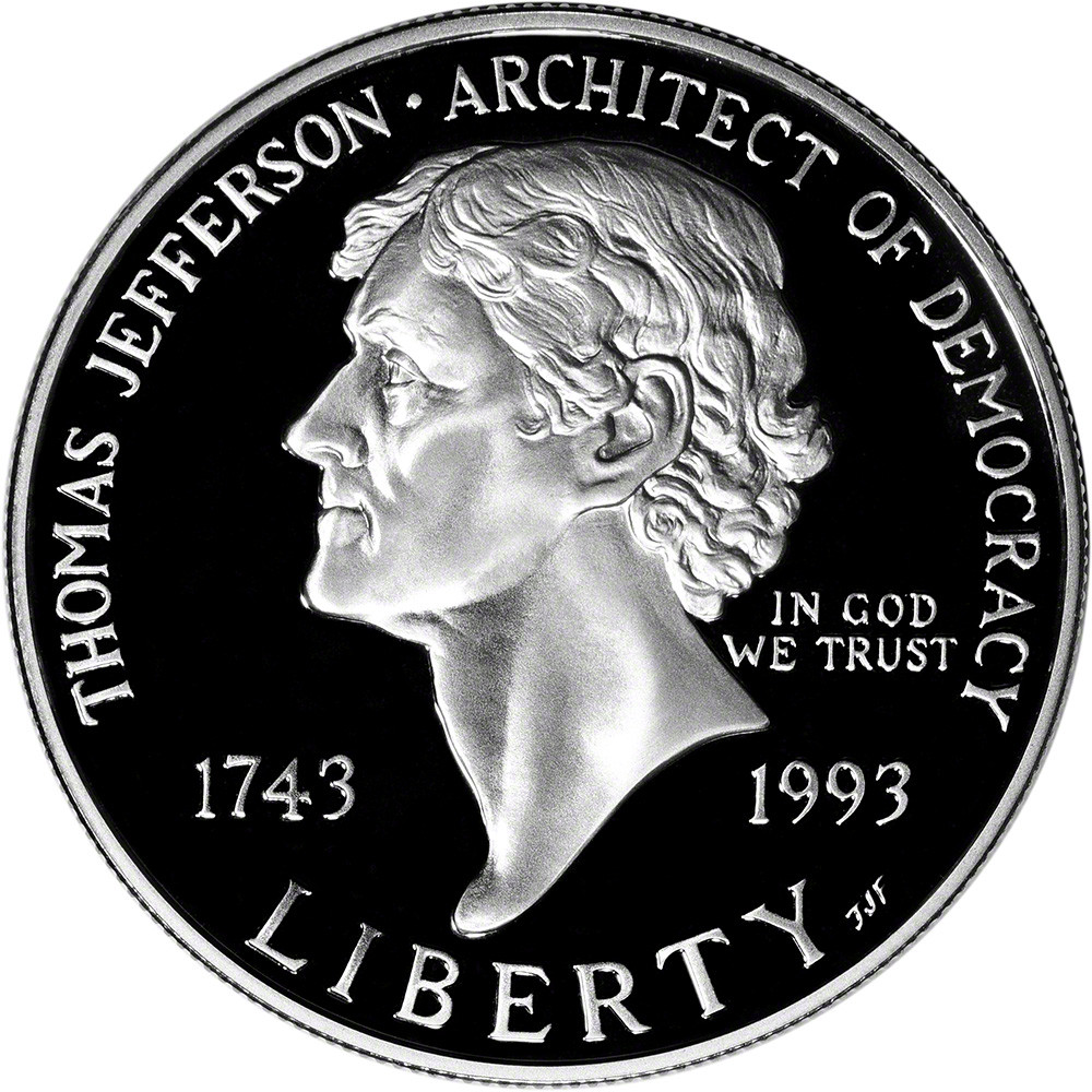 1993 S US Thomas Jefferson Commemorative Proof Silver Dollar