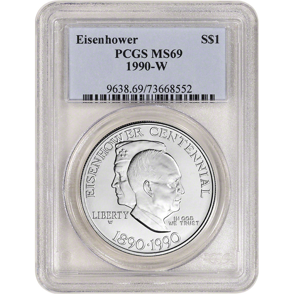 1990 W US Eisenhower Commemorative BU Silver Dollar - PCGS MS69