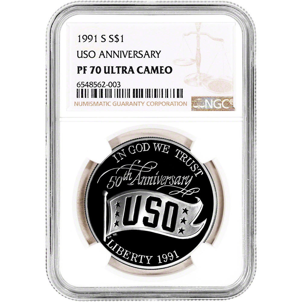1991 S US USO 50th Ann Commemorative Proof Silver Dollar - NGC