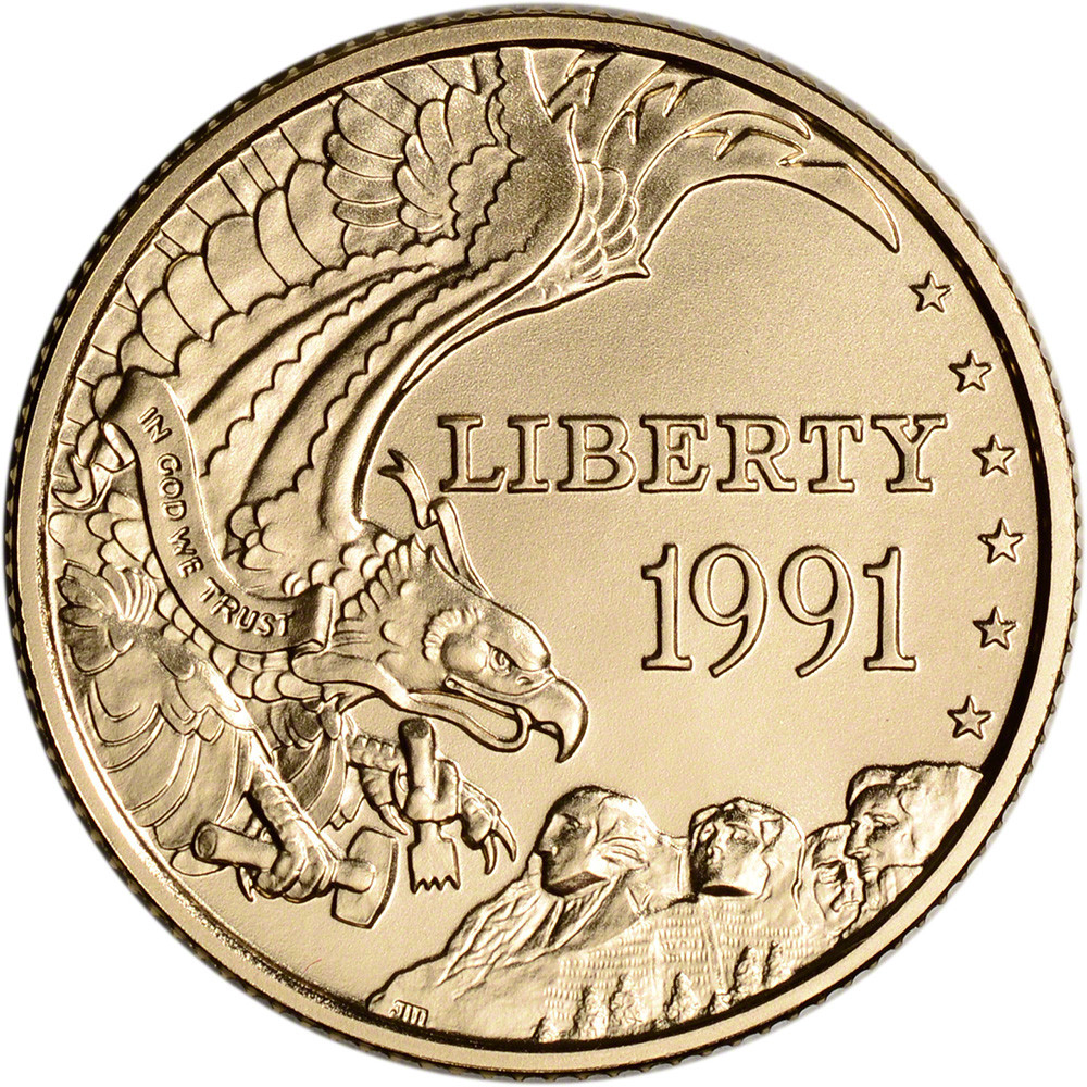 1991 W US Gold $5 Mount Rushmore Commemorative BU - Coin in