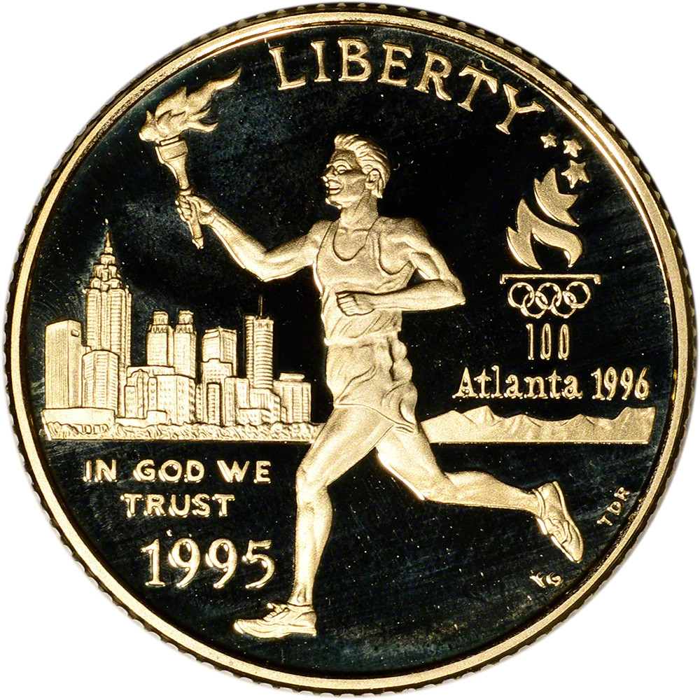 1995 W US Gold $5 Olympic Torch Runner Commemorative Proof - Coin