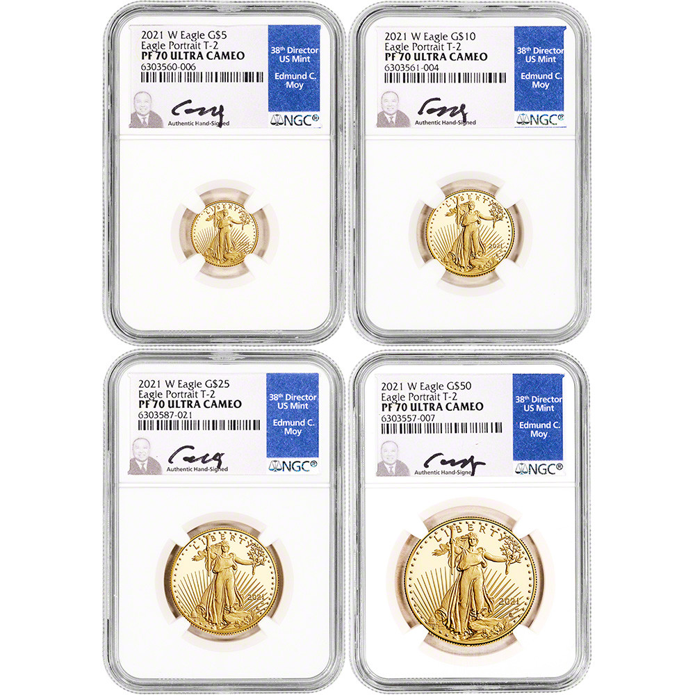 2021 W American Gold Eagle Type 2 Proof 4-pc Year Set - NGC PF70
