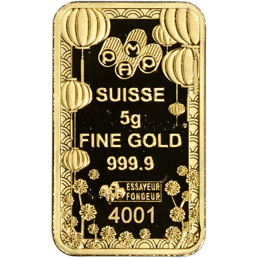 5 gram Gold Bar PAMP Suisse - 2023 Good Luck Lunar New Year 999.9