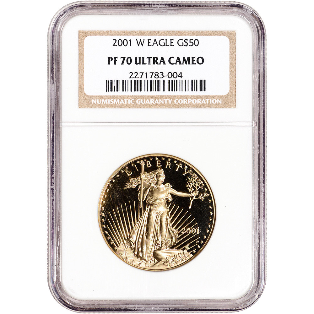 銀貨 米国 アメリカンイーグル 2001年　ゴールドカメオ 2001 W American Gold Eagle Proof 1 oz $50 - NGC PF70 UCAM [01-W