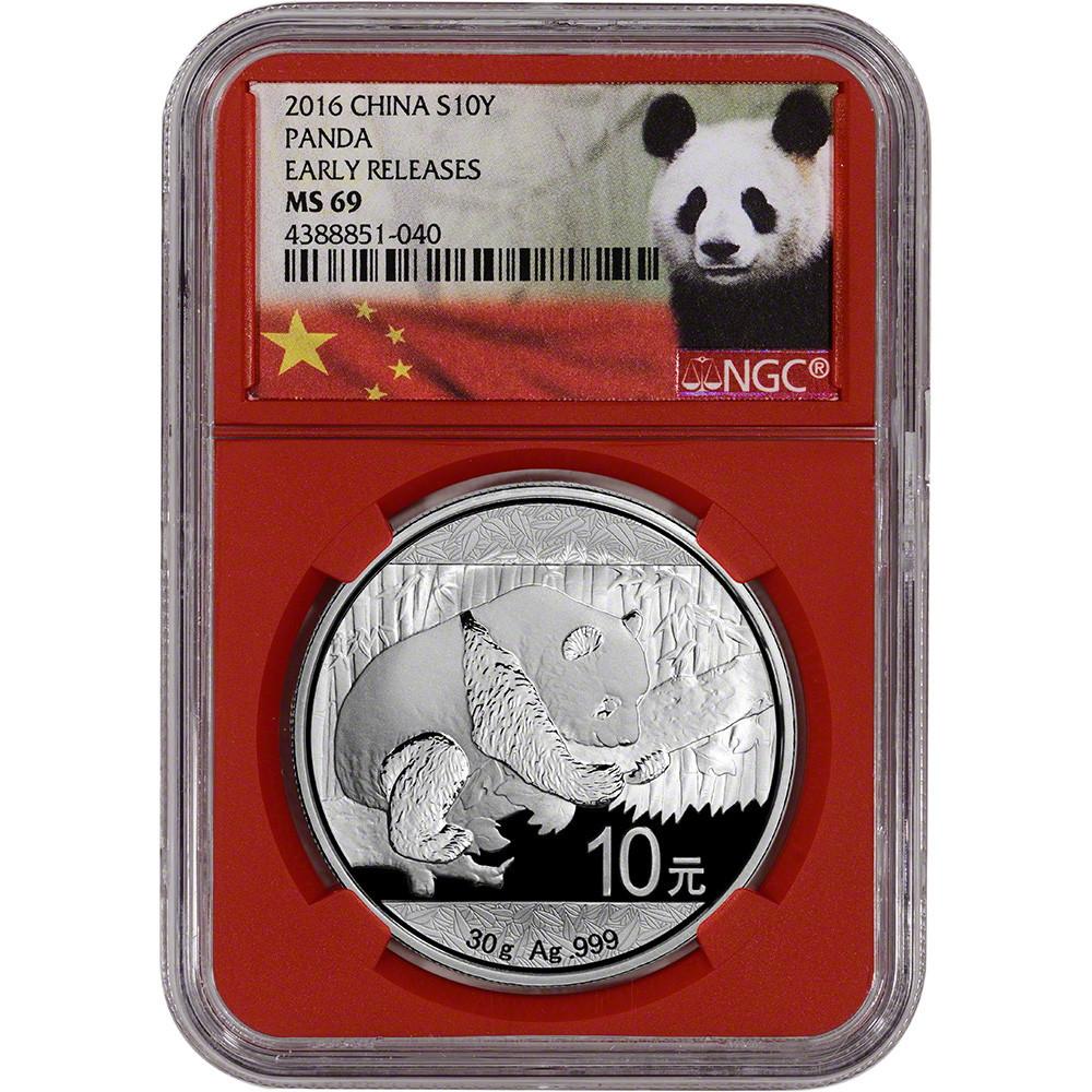 2016 China Silver Panda 30 g 10 Yuan - NGC MS69 Early Releases Red