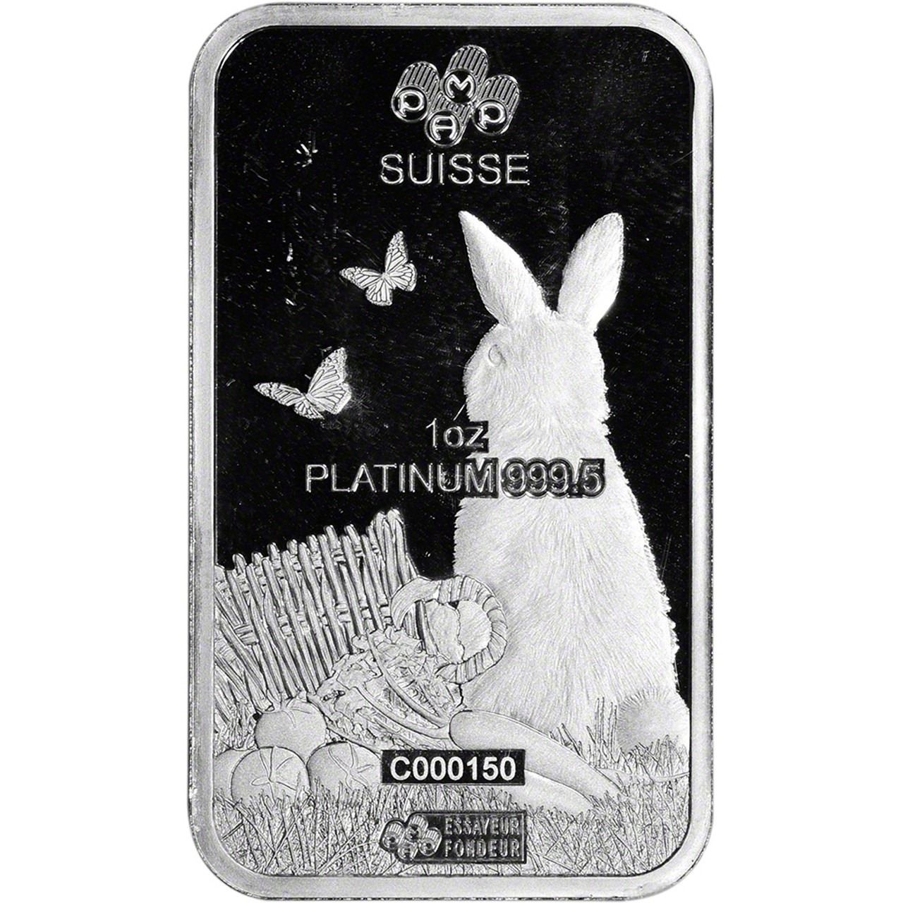 1 oz Platinum Bar - PAMP Suisse - Lunar Year of the Rabbit - 999.5