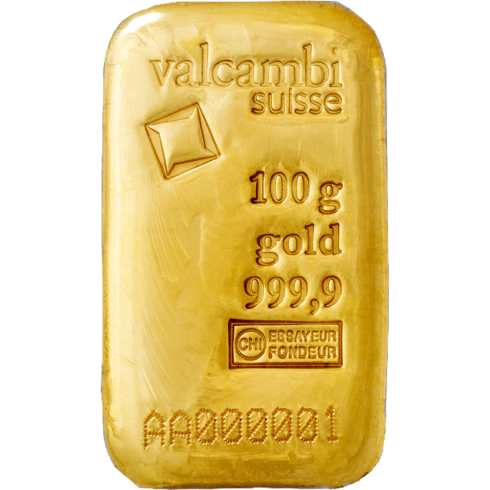 100 gram Gold Bar Valcambi Suisse Cast Fine with Assay - Main Image