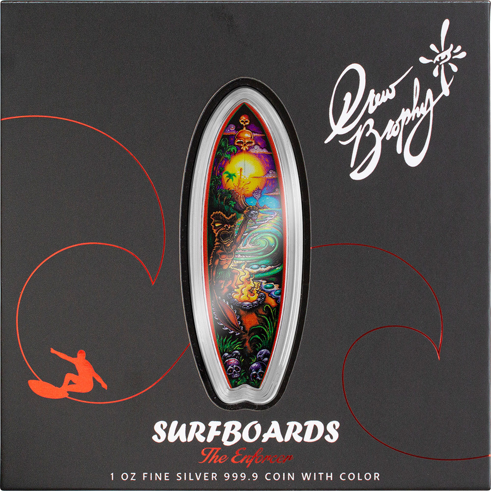 1 oz PAMP Suisse Silver Brophy Surfboard Enforcer Colored Silver