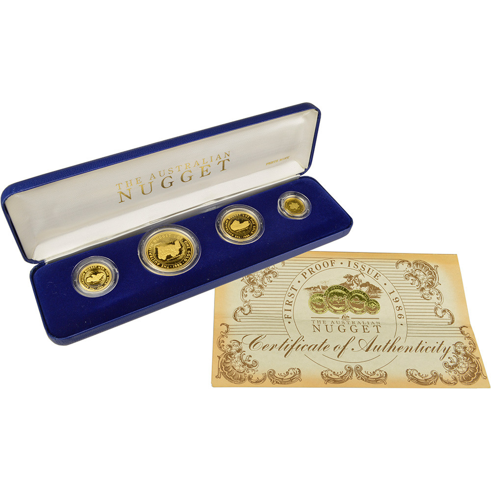 1986 P Australia Gold Nugget 4 Coin Proof Set in OGP with COA [WG