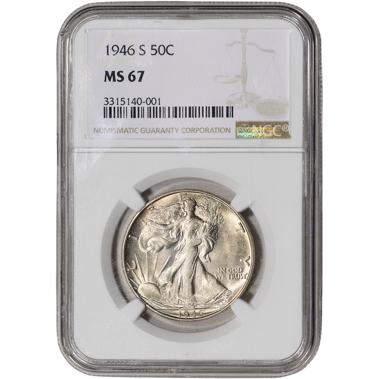 1946 S US Walking Liberty Silver Half Dollar 50C - NGC MS67