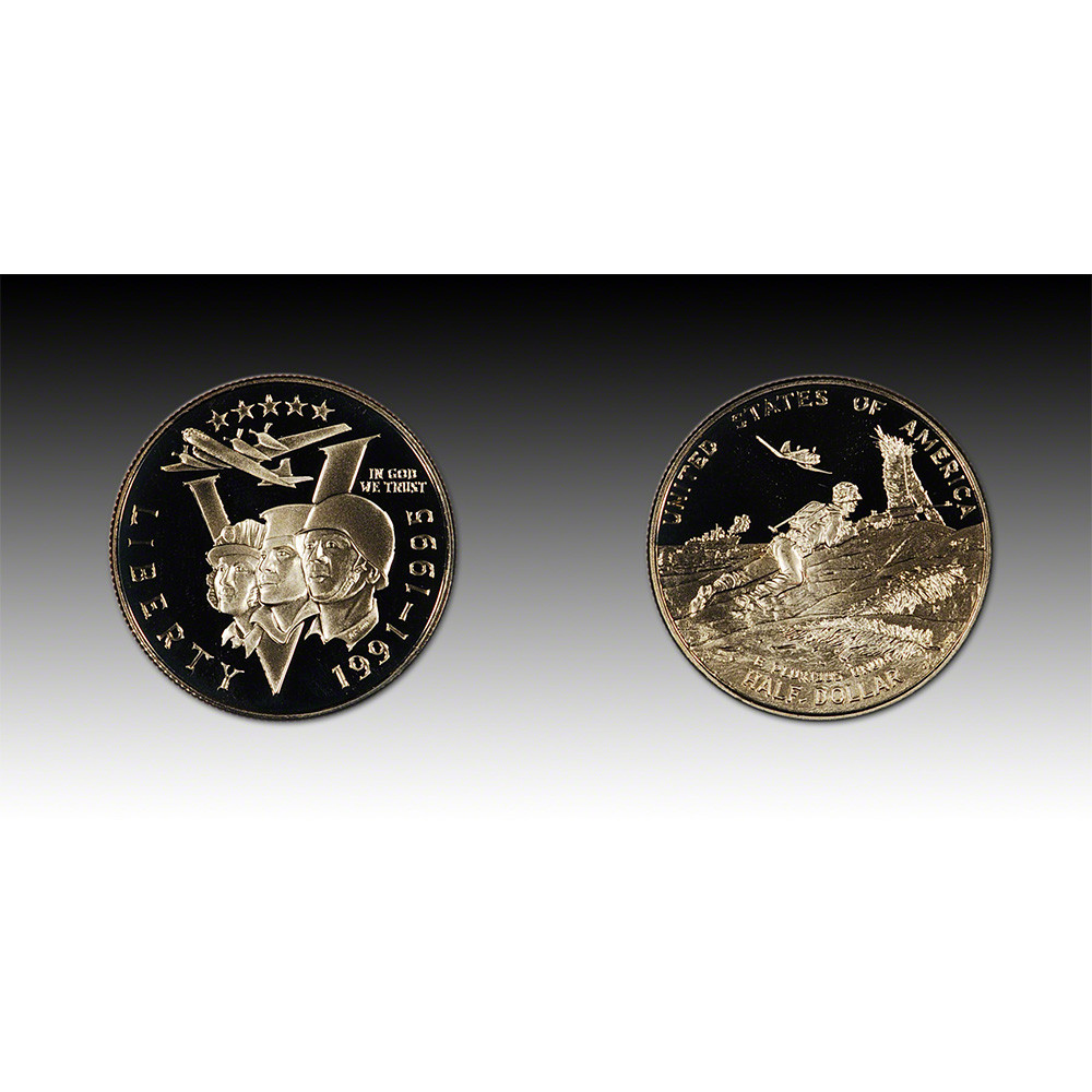 1991 - 1995 US World War II 2 Coin Commemorative Proof Set in OGP