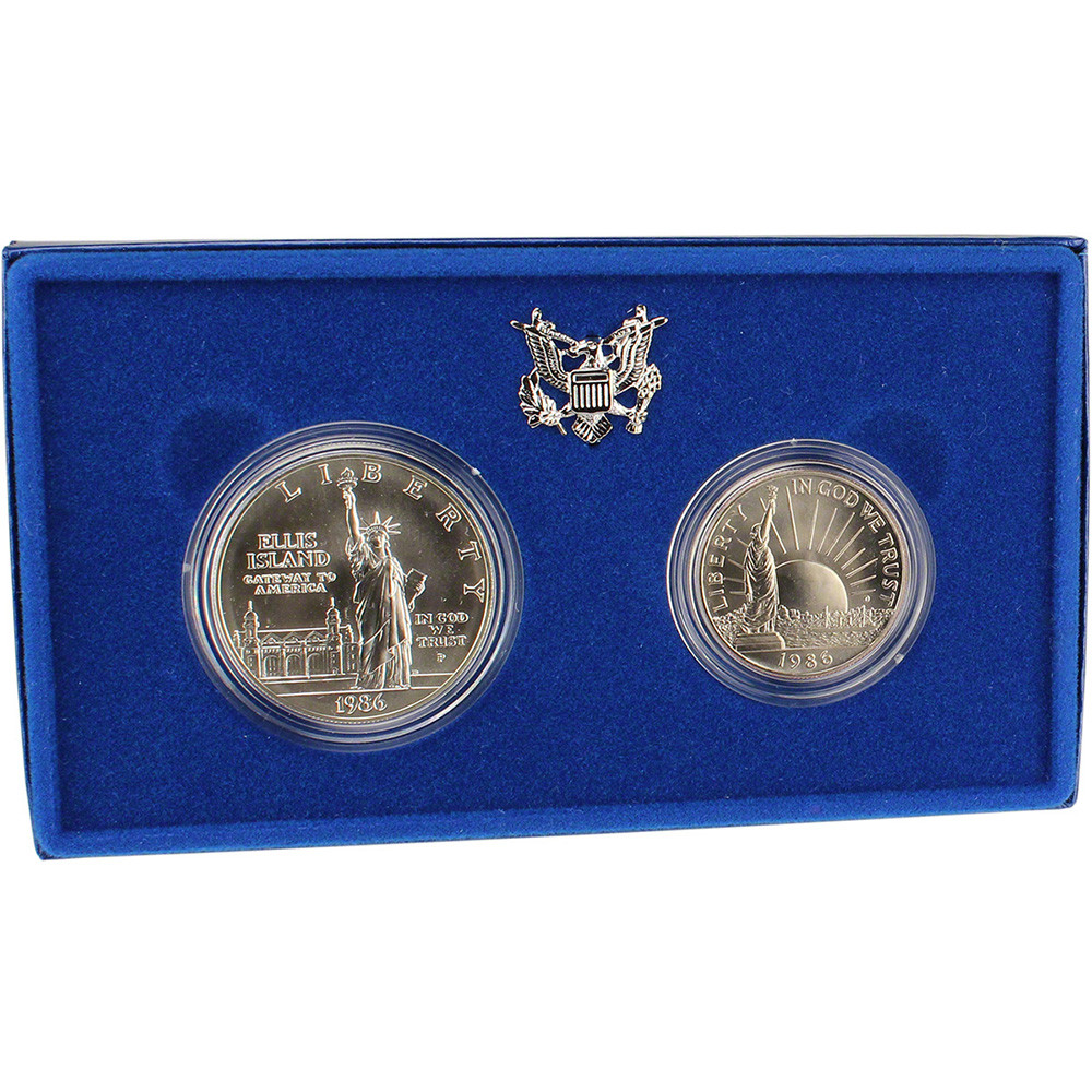 1986 US Statue of Liberty 2 Coin Commemorative BU Set in OGP [US