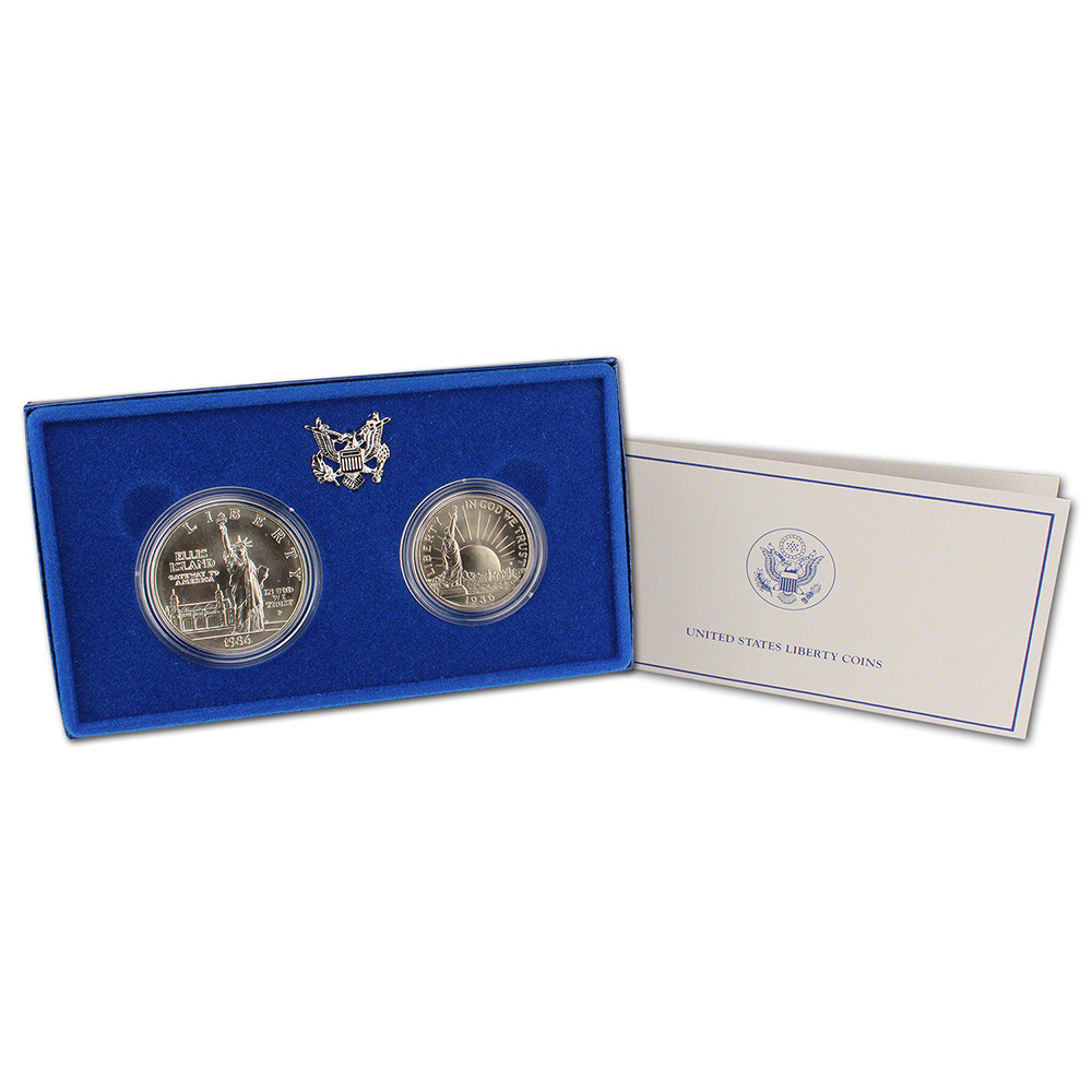 1986 US Statue of Liberty 2 Coin Commemorative BU Set in OGP [US