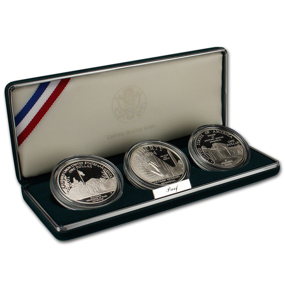 1994 US Veterans 3 Coin Commemorative Proof Set in OGP [US-MC-3SET