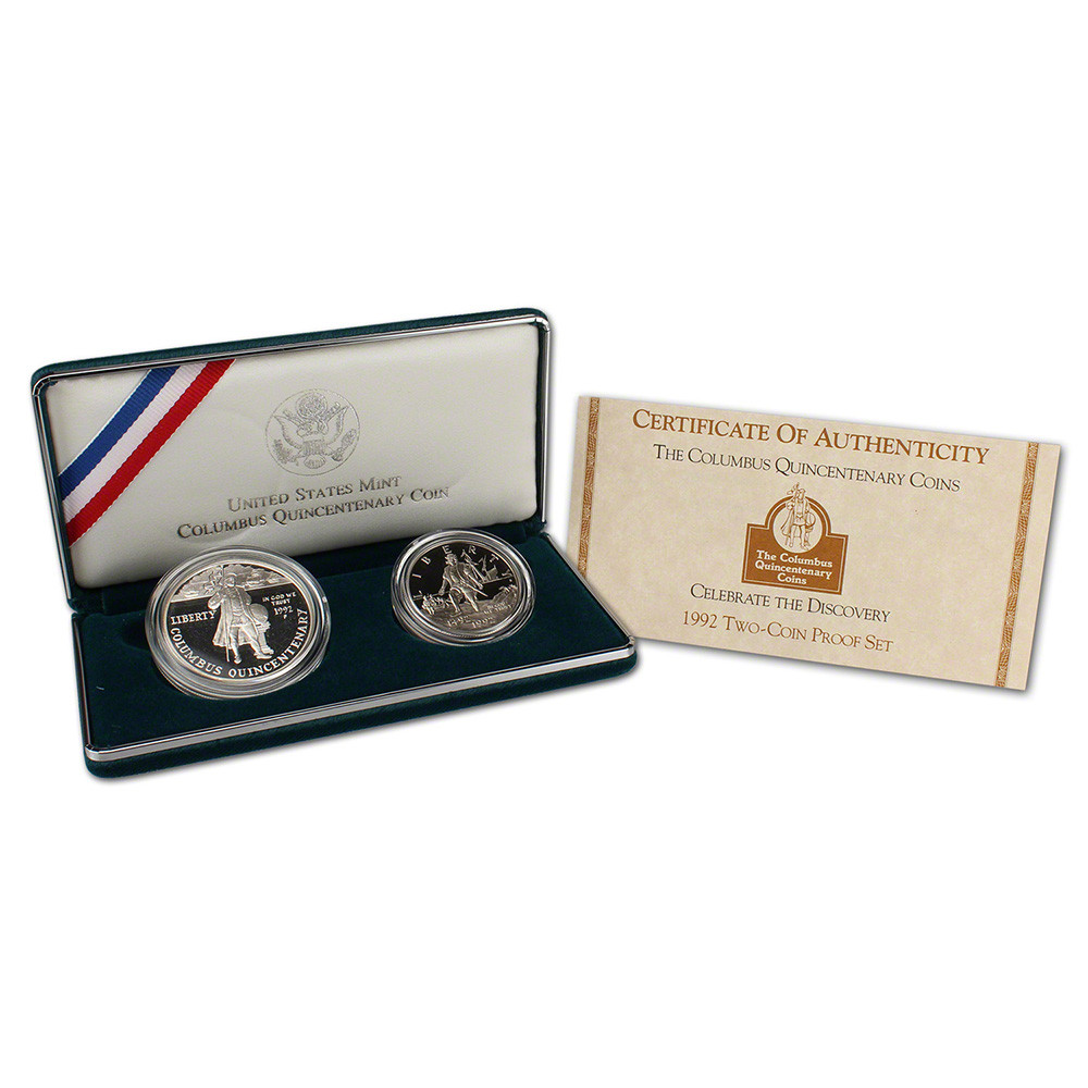 1992 US Columbus Quincentenary 2 Coin Commemorative Proof Set in