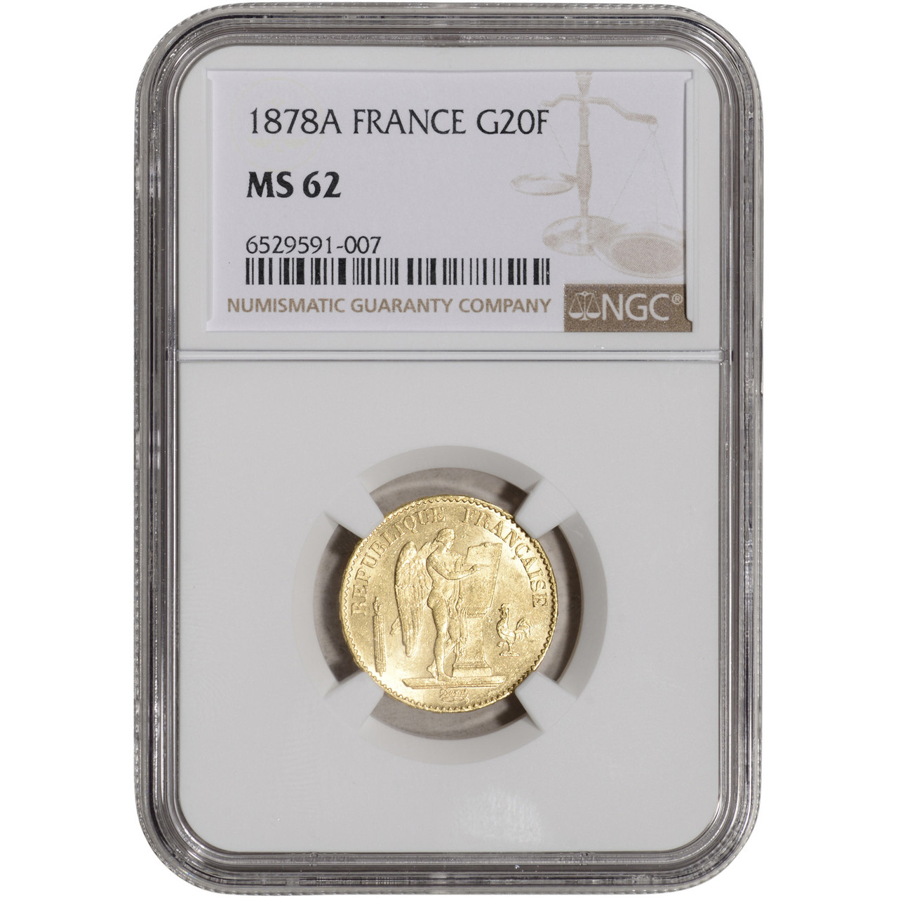 1878 A France Gold 20 Francs - NGC MS62 [WG-03039] - Liberty Coin
