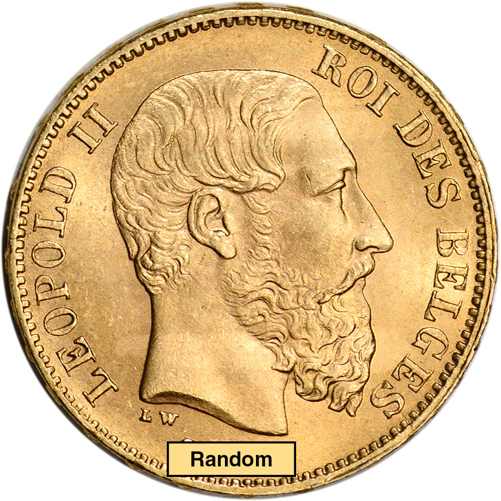 Belgium Gold 20 Francs .1867 oz - Leopold II - BU - 1870 -1882 [X