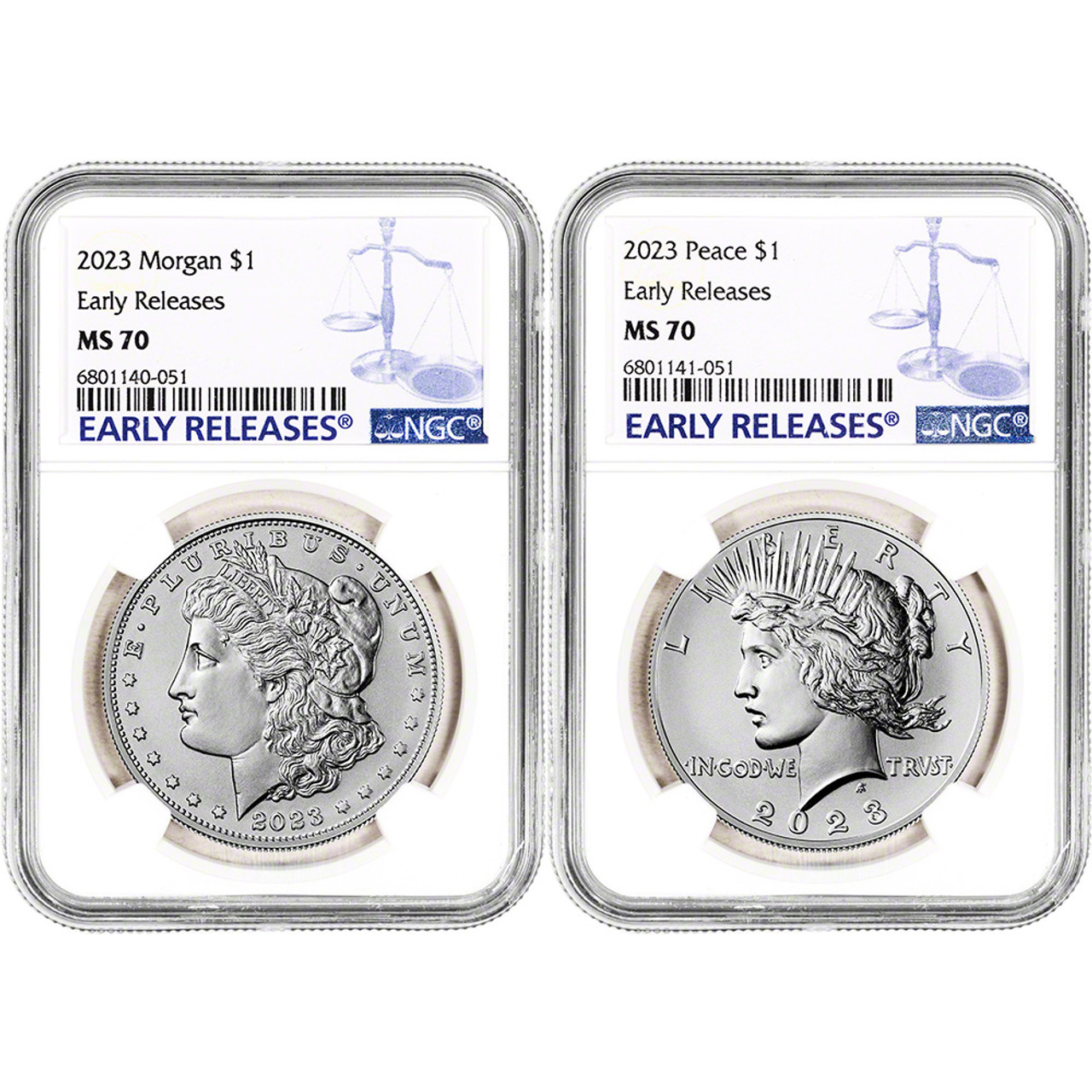 2023 US Two Coin Morgan and Peace Silver Dollar Set NGC MS70 Early