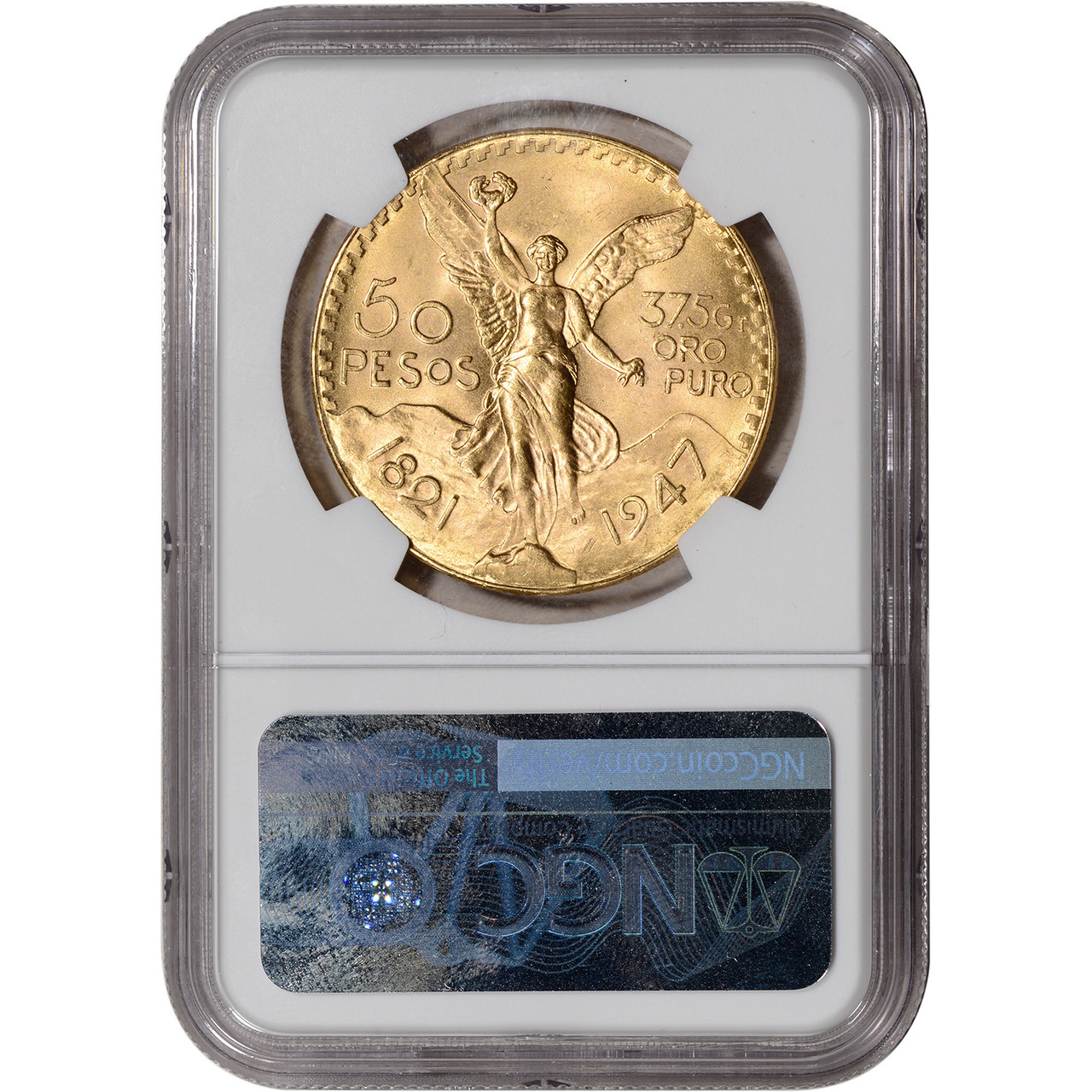 1947 Mexico Gold 50 Pesos Restrike - NGC Mint Error MS64 Reverse