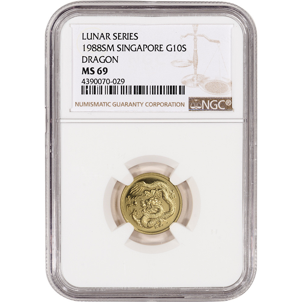 1988 SM Singapore Gold 1/10 oz 10 Singold - Year of the Dragon - NGC MS69  [88-SM-G10S-DRAGON-N-MS69] - Liberty Coin