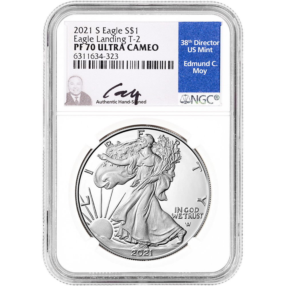 2021 S American Silver Eagle Proof Type 2 NGC PF70 UCAM Moy Signed