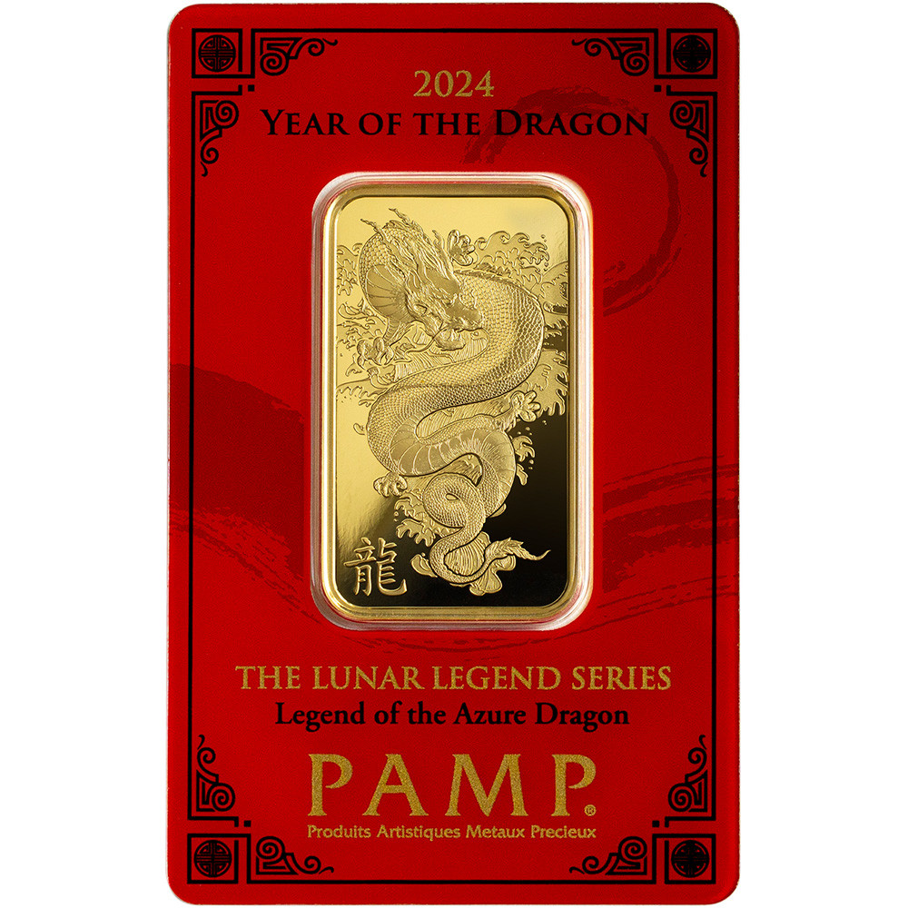 1 oz Gold Bar - PAMP Suisse - Lunar Legend Azure Dragon - 999.9