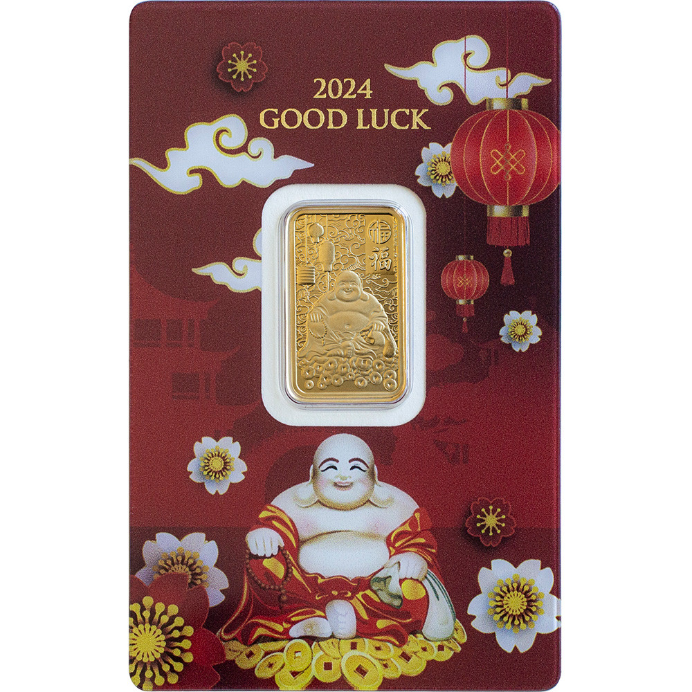 5 gram Gold Bar PAMP Suisse - 2024 Good Luck Laughing Buddha 999.9
