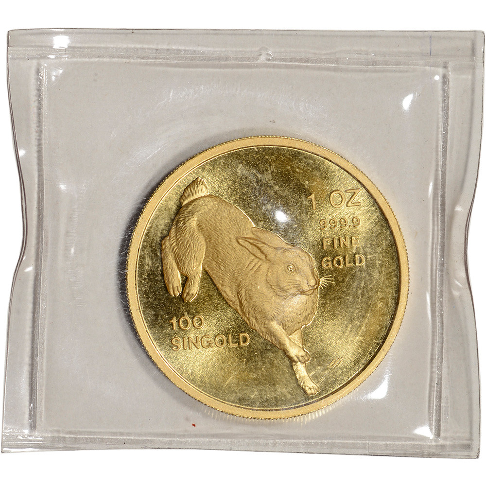 1987 SM Singapore Gold 1 oz 100 Singold - Lunar Year of the Rabbit