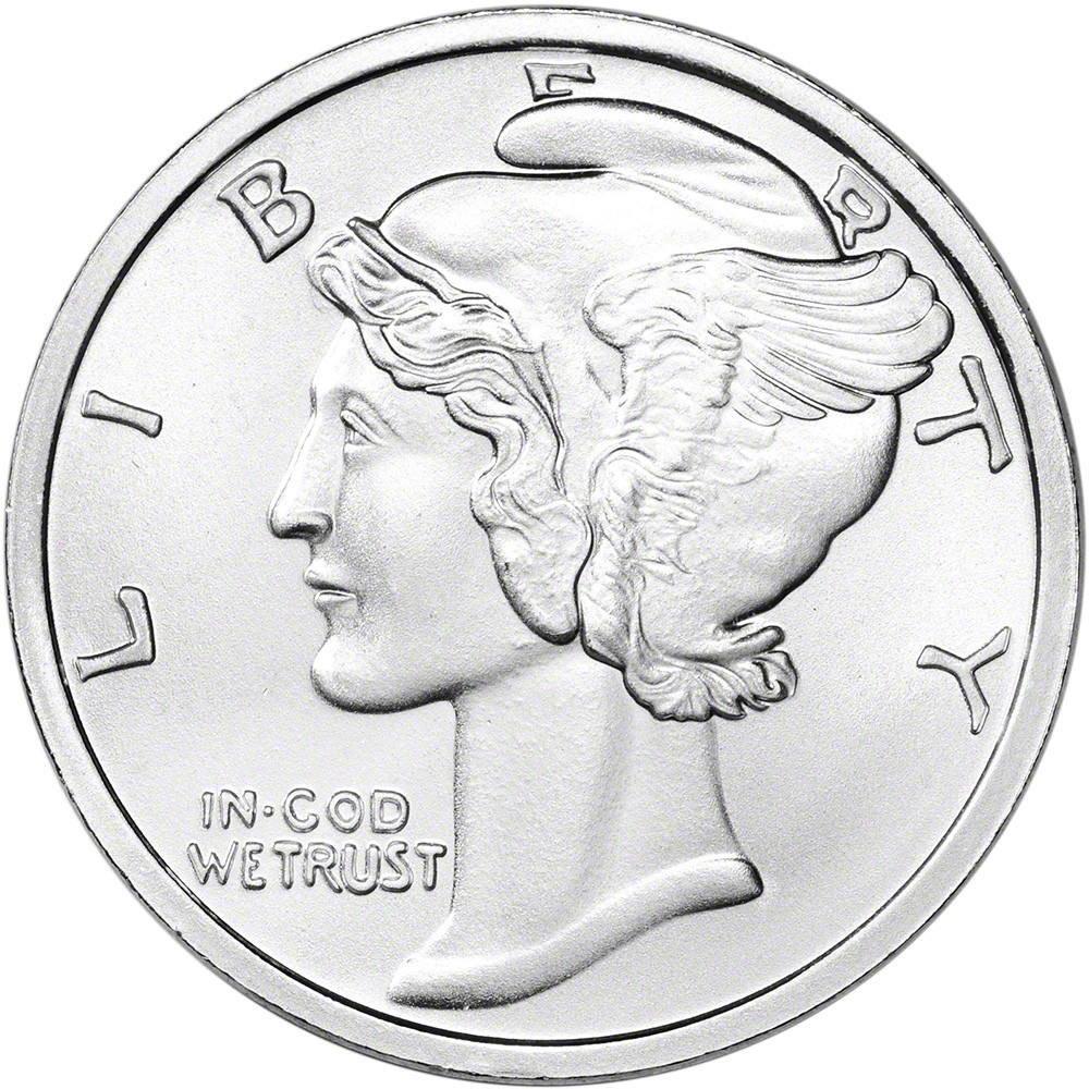 1 oz Silver Round CNT Mercury Dime Design .999 Fine [SILVER-Rnd
