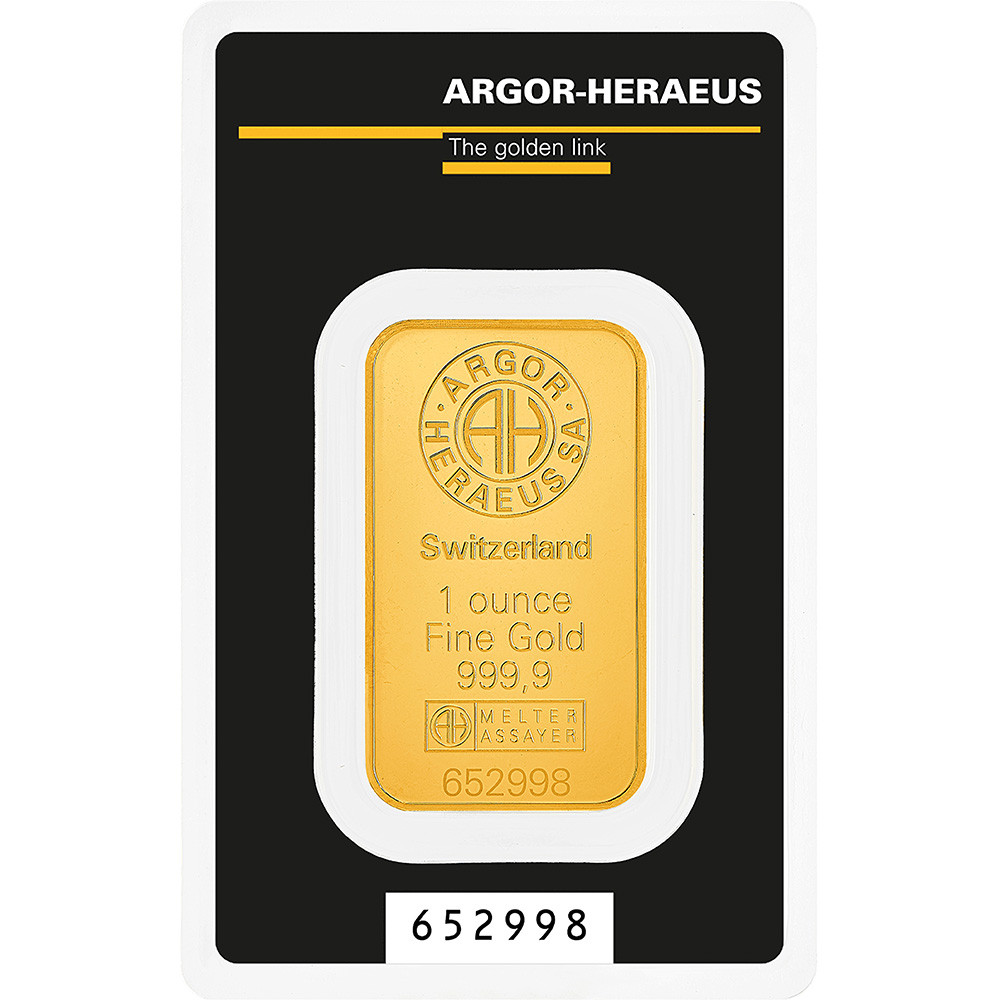 1 oz. Gold Bar - Argor Heraeus - 999.9 Fine in Assay [GOLD-Bar-1oz