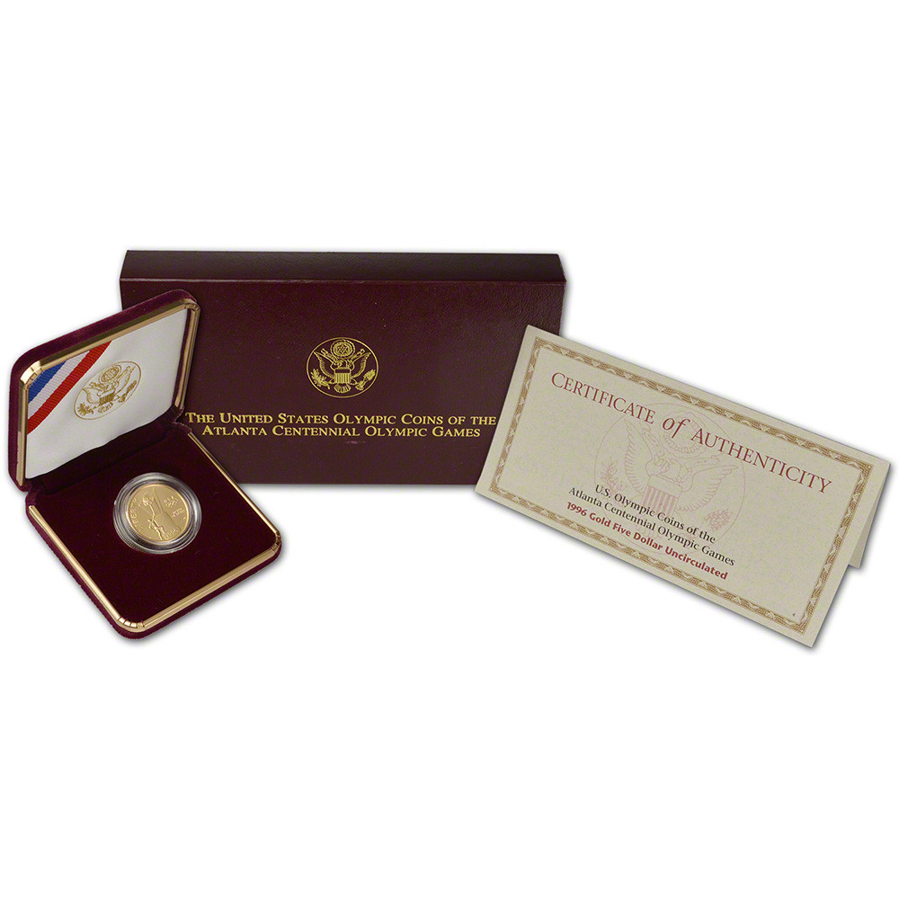 1996-W US Gold $5 Atlanta Olympic Cauldron Commemorative BU [US-MC
