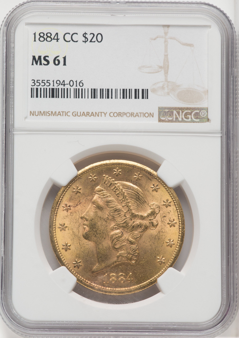 1884 CC US Gold $20 Liberty Head Double Eagle - NGC MS 61 [V