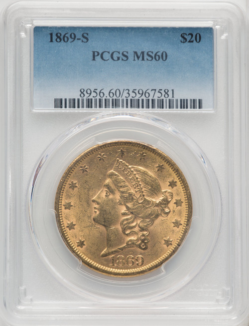 1869-S US Gold $20 Liberty Head Double Eagle - PCGS MS60 [V-HA-765965005]