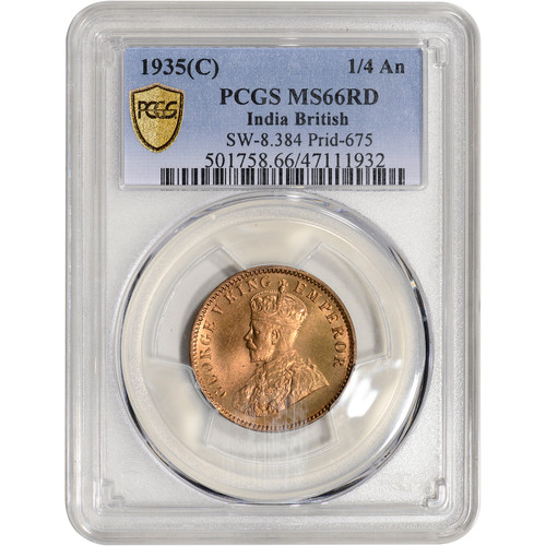 1935 (C) India British 1/4 Anna - PCGS MS66RD SW-8.384 Prid-675 [LC-19996]